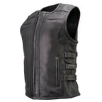 MMCC Women's Gixxer Black Leather Motorcycle Vest - MMC40003