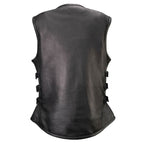 MMCC Women's Gixxer Black Leather Motorcycle Vest - MMC40003
