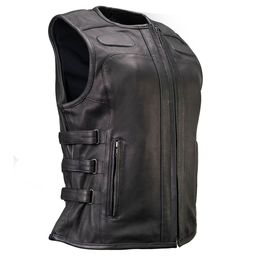 MMCC Women's Gixxer Black Leather Motorcycle Vest - MMC40003