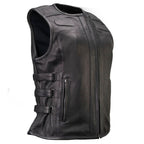 MMCC Women's Gixxer Black Leather Motorcycle Vest - MMC40003