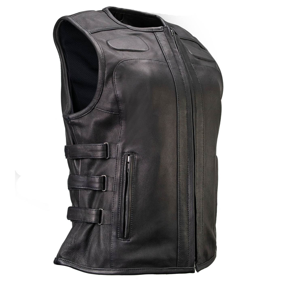 MMCC Women's Gixxer Black Leather Motorcycle Vest - MMC40003