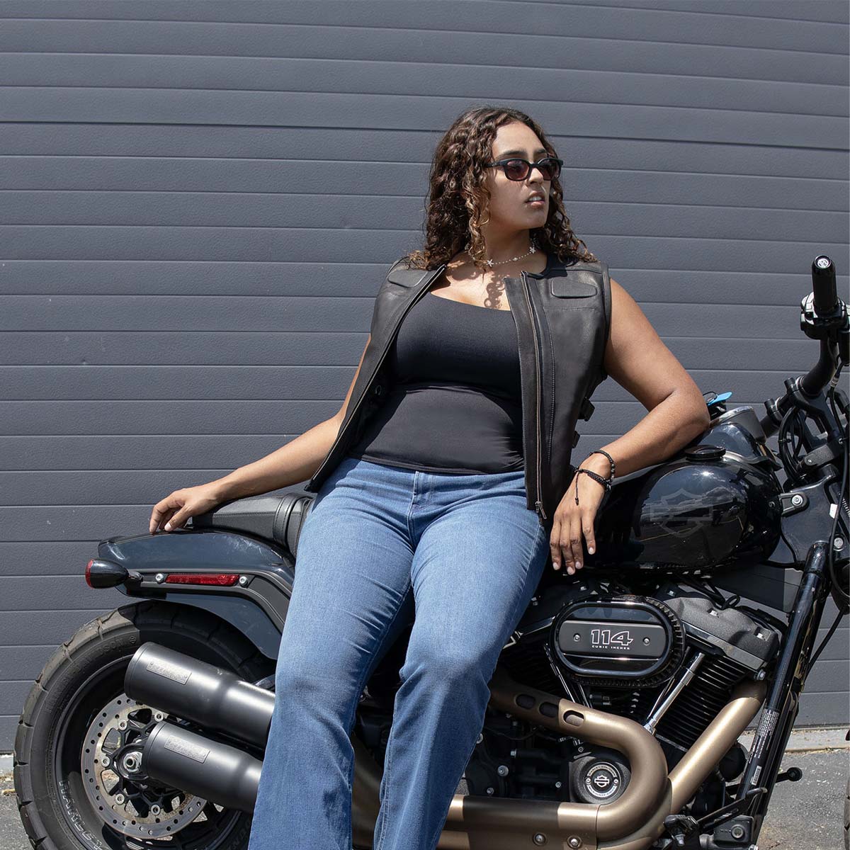 MMCC Women's Gixxer Black Leather Motorcycle Vest - MMC40003