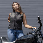 MMCC Women's Gixxer Black Leather Motorcycle Vest - MMC40003