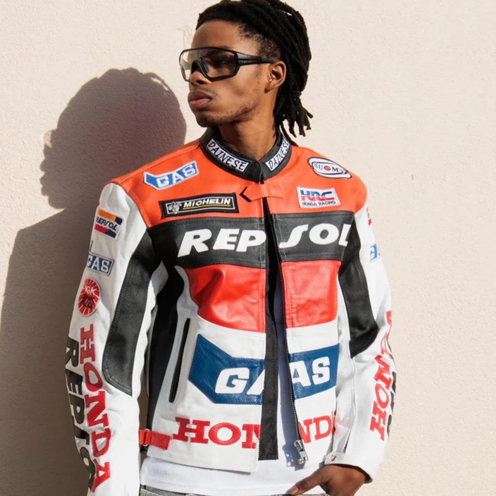 Classic Repsol Men’s Honda Motorbike Racing Leather Jacket