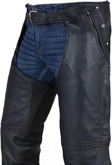 Motorcycle Black Leather Chaps With Armor