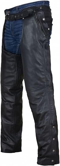 Motorcycle Black Leather Chaps With Armor