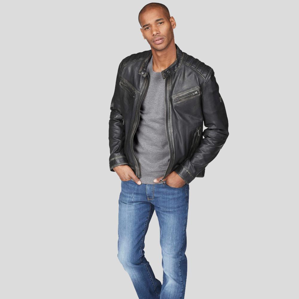Lucas Black Motorcycle Leather Jacket
