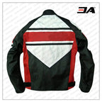 Motorcycle Real Leather Red And White Safety Pads Jacket