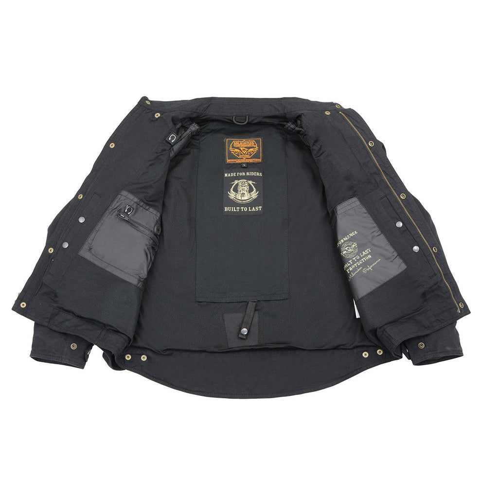Milwaukee Leather MPM1623 Men's Black CE Armored Long Sleeve Biker Shirt Jacket Reinforced w/ Aramid Fibers