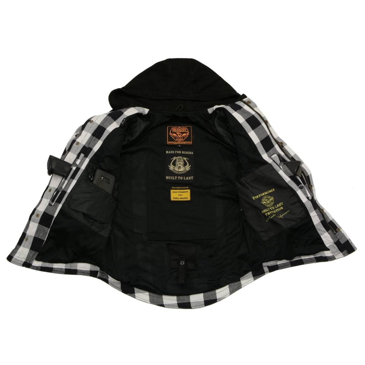 Milwaukee Leather Men’s Othello Black & White Plaid Hooded Riding Shirt w/ CE Armor & Aramid Fiber Panels - MPM1629