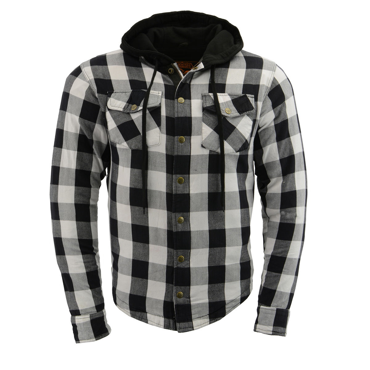 Milwaukee Leather Men’s Othello Black & White Plaid Hooded Riding Shirt w/ CE Armor & Aramid Fiber Panels - MPM1629