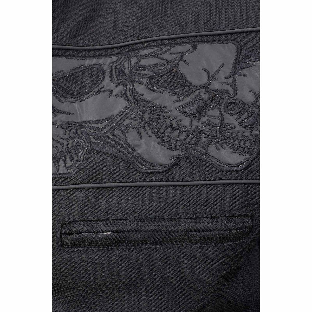 Milwaukee Leather MPM1730 Men's Black Padded Textile All Season Motorcycle Jacket w/ Reflective Skulls Artwork