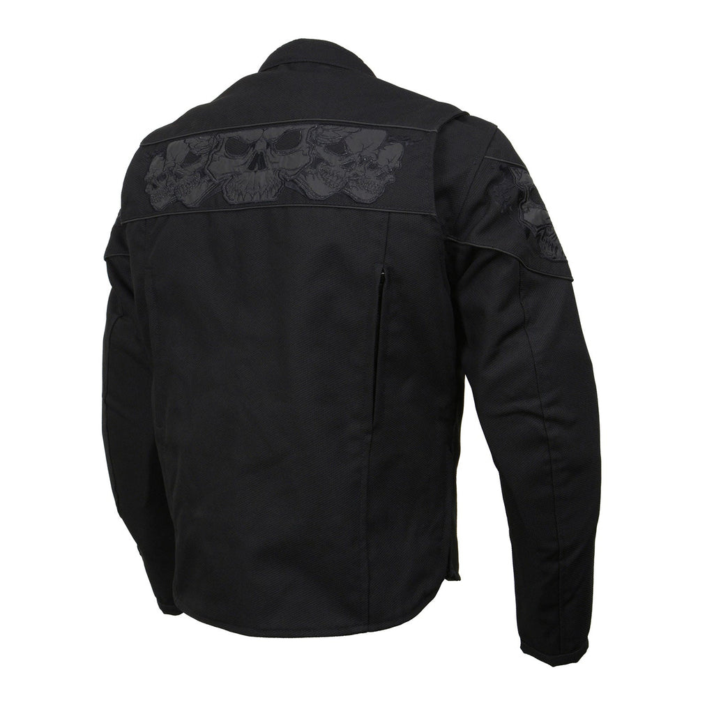Milwaukee Leather MPM1730 Men's Black Padded Textile All Season Motorcycle Jacket w/ Reflective Skulls Artwork