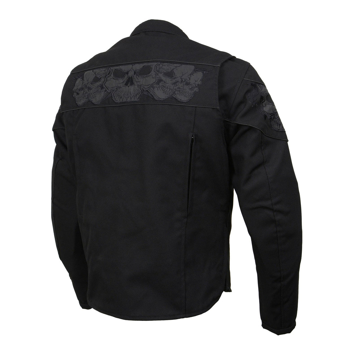 Milwaukee Leather MPM1730 Men's Black Padded Textile All Season Motorcycle Jacket w/ Reflective Skulls Artwork