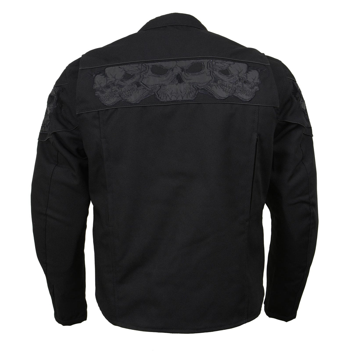 Milwaukee Leather MPM1730 Men's Black Padded Textile All Season Motorcycle Jacket w/ Reflective Skulls Artwork
