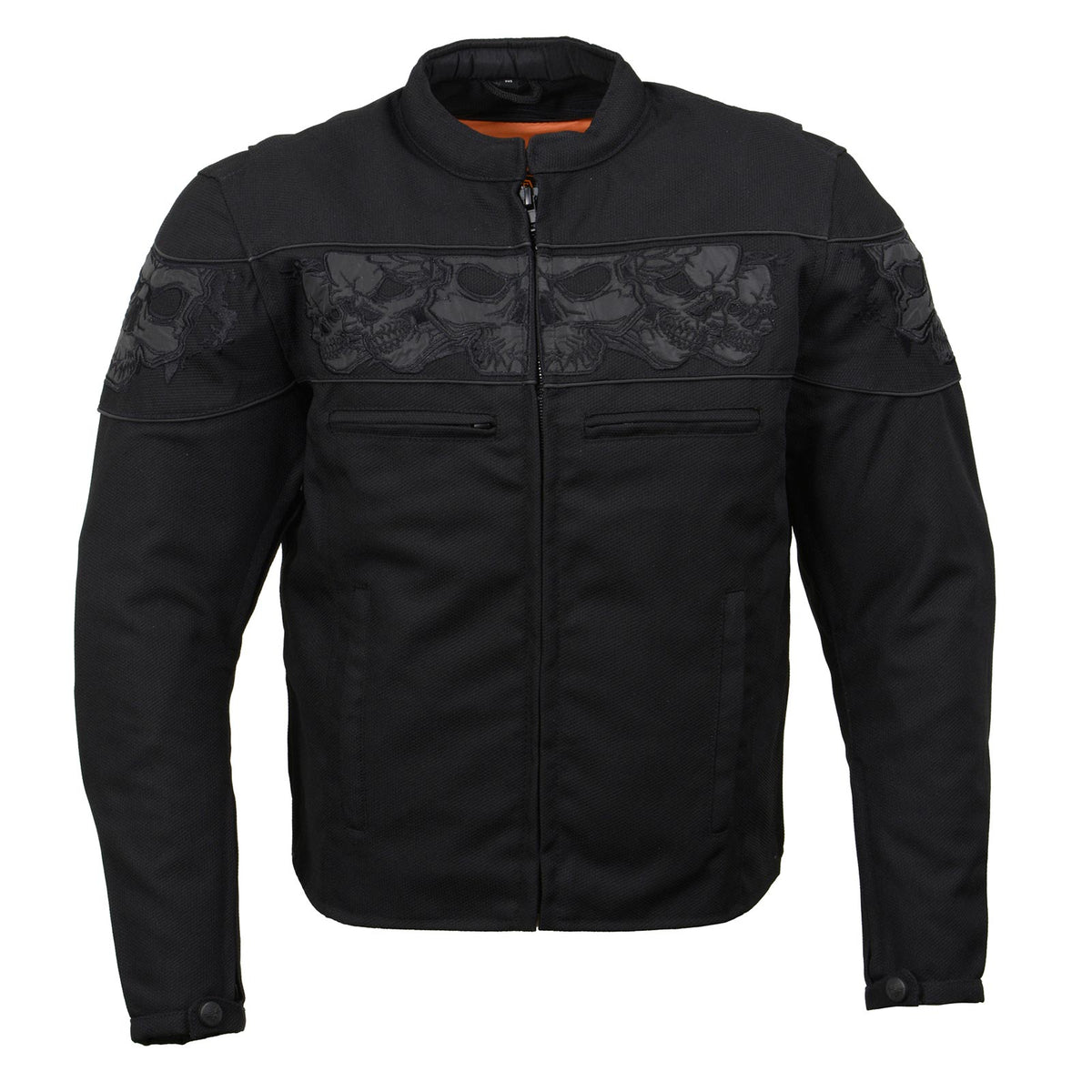 Milwaukee Leather MPM1730 Men's Black Padded Textile All Season Motorcycle Jacket w/ Reflective Skulls Artwork