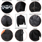 Milwaukee Leather MPM1730 Men's Black Padded Textile All Season Motorcycle Jacket w/ Reflective Skulls Artwork
