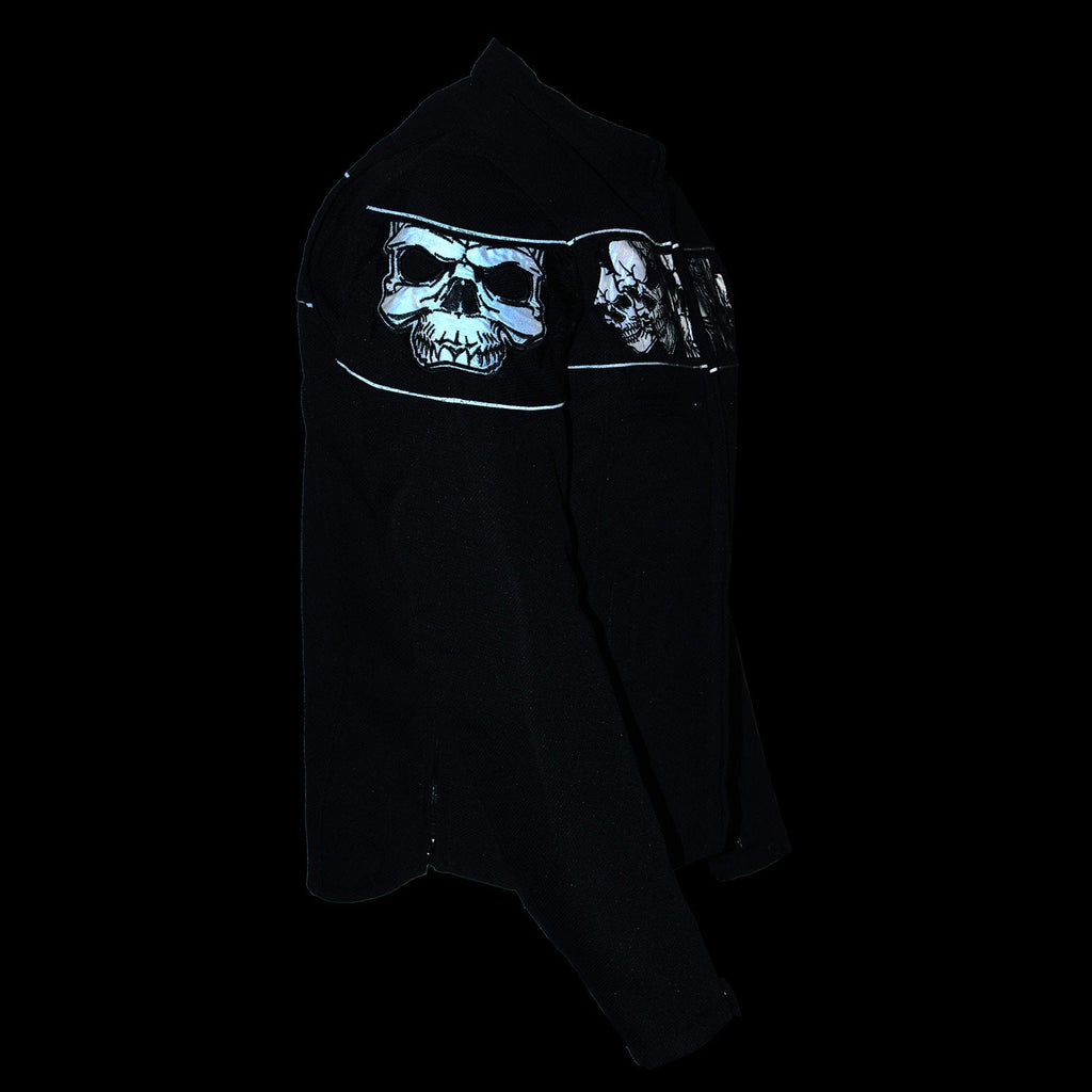Milwaukee Leather MPM1730 Men's Black Padded Textile All Season Motorcycle Jacket w/ Reflective Skulls Artwork