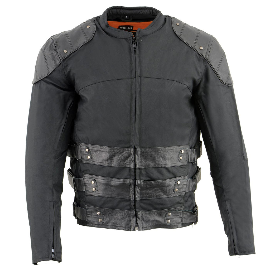 Milwaukee Leather MPM1755 Men's 'Assault Style' Black Leather and Textile M/C Jacket