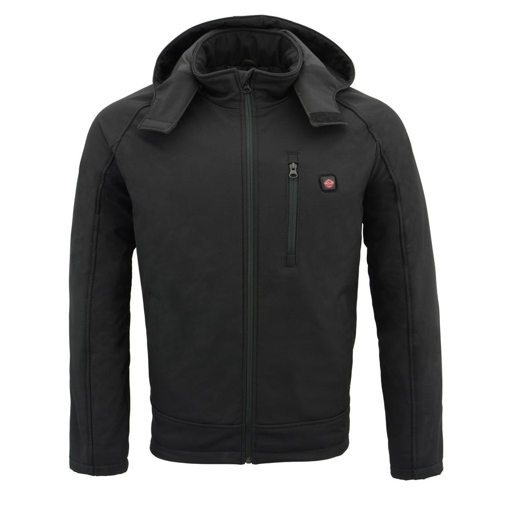 Nexgen Heat MPM1767SET Men's Black 'Heated' Soft Shell Hooded Zipper Front Jacket (Rechargeable Battery Pack Included)