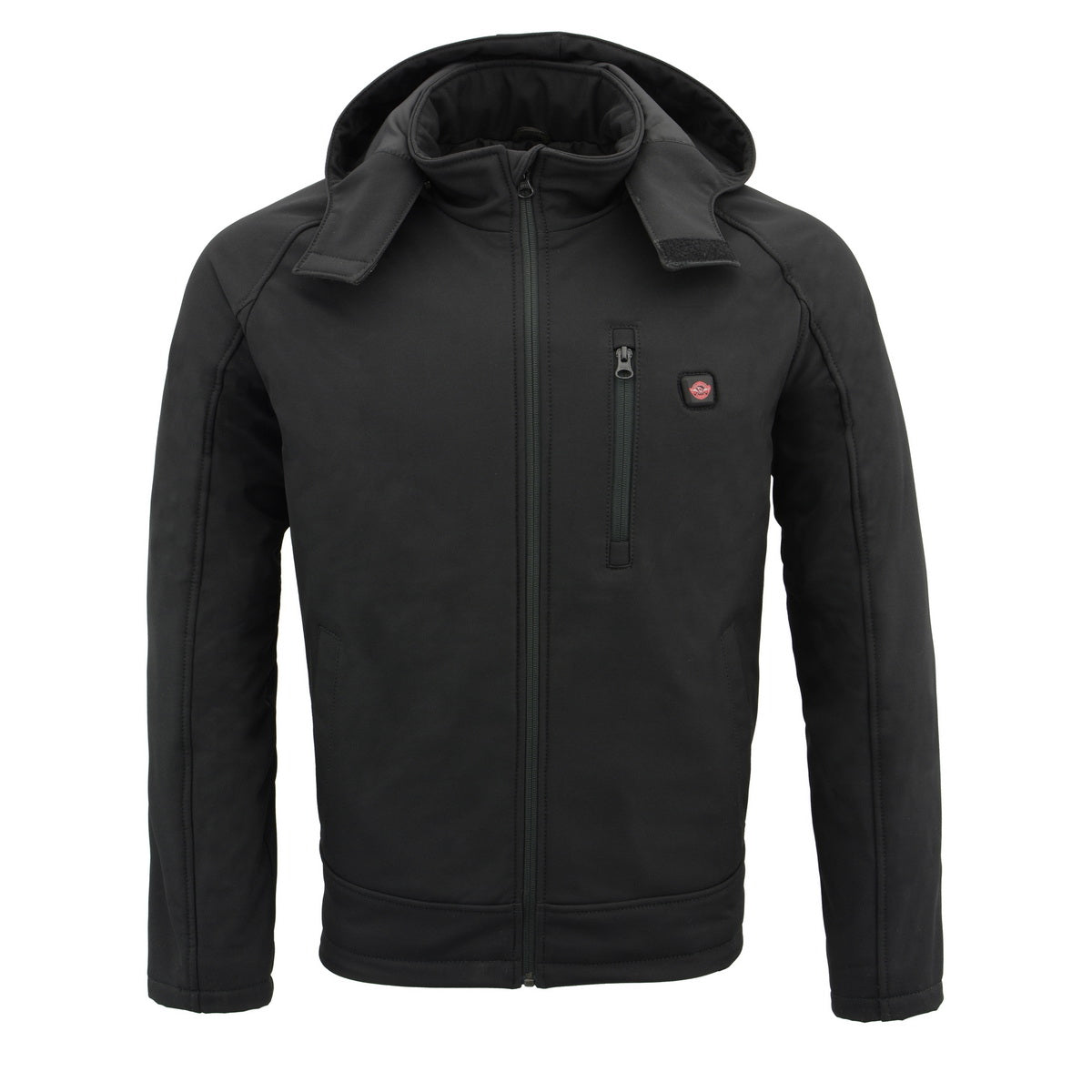 Nexgen Heat MPM1767SET Men's Black 'Heated' Soft Shell Hooded Zipper Front Jacket (Rechargeable Battery Pack Included)