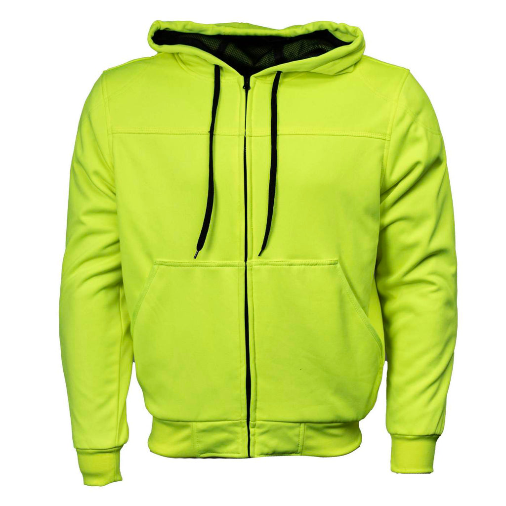 Milwaukee Leather Men's Neon-Green Streetguard Riding Hoodie - Aramid Reinforced with CE Shoulder and Elbow Armor - MPM1772