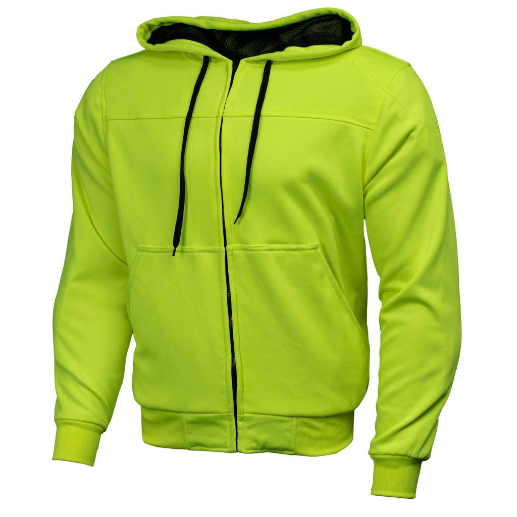 Milwaukee Leather Men's Neon-Green Streetguard Riding Hoodie - Aramid Reinforced with CE Shoulder and Elbow Armor - MPM1772