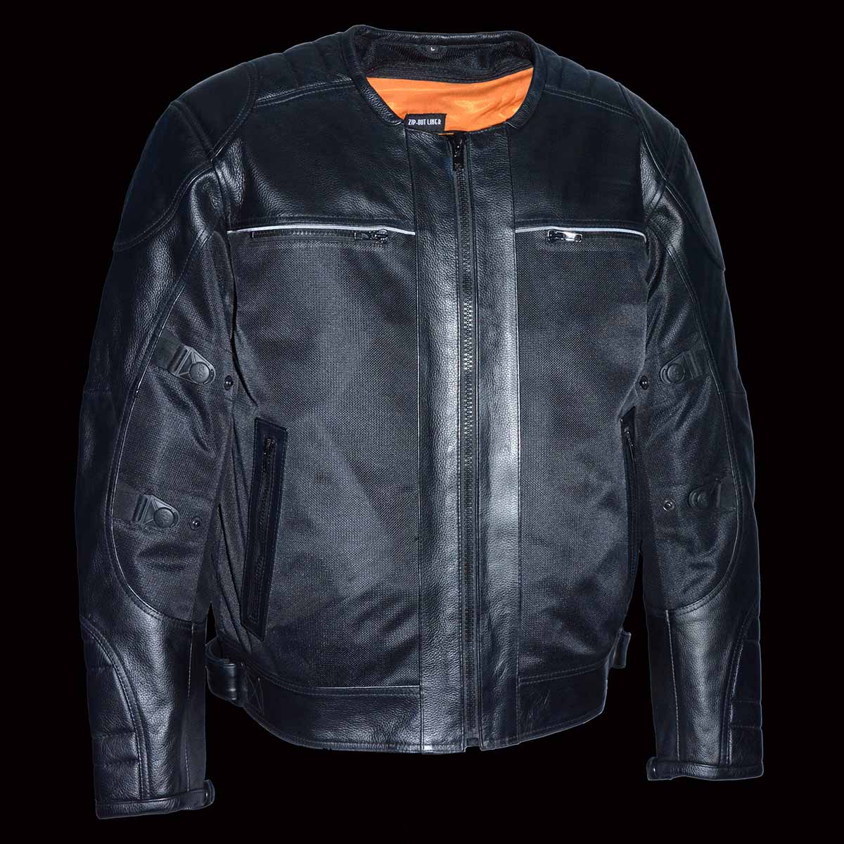 Milwaukee Leather MPM1795 Black Leather with Mesh Armored Racer Motorcycle Jacket for Men - All Seasons
