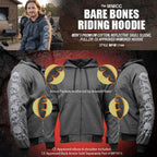 Milwaukee Leather Men's Bare Bones Charcoal Reflective Skull CE Armored Riding Hoodie, Shoulder & Elbow Armor - MPM1799