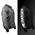 Milwaukee Leather Men's Bare Bones Charcoal Reflective Skull CE Armored Riding Hoodie, Shoulder & Elbow Armor - MPM1799