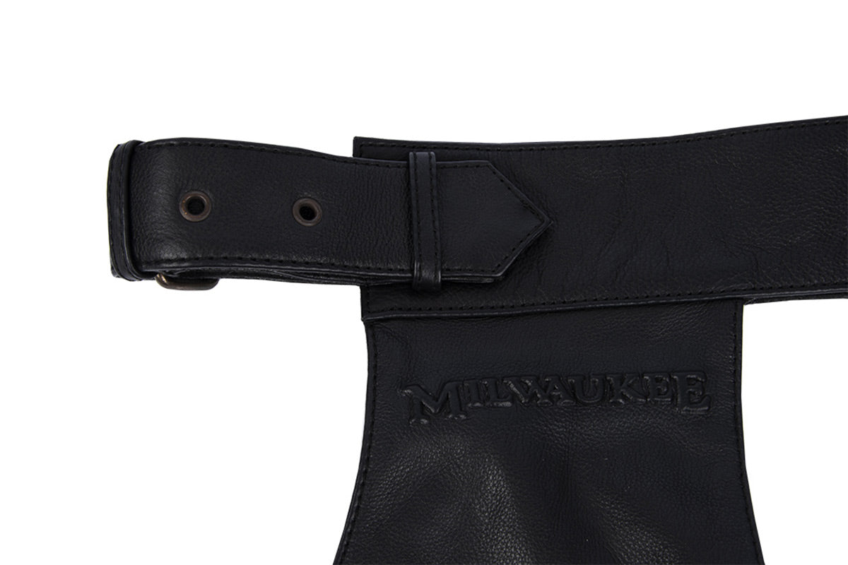 MMCC Men's Heritage Black Leather Motorcycle Chaps - MV8020