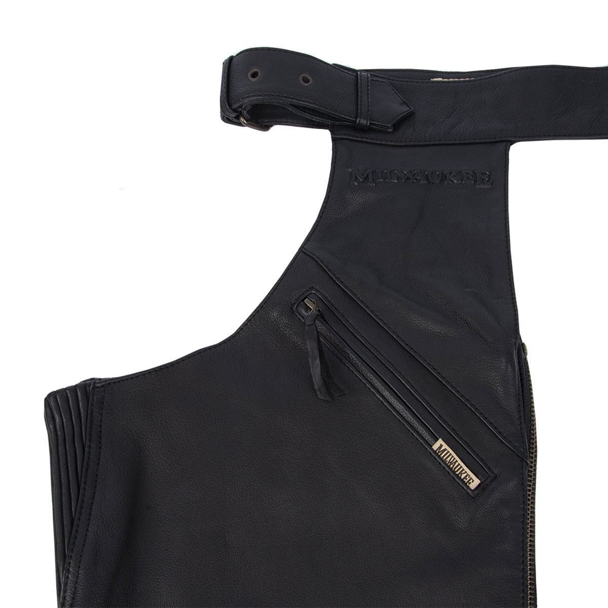 MMCC Men's Heritage Black Leather Motorcycle Chaps - MV8020