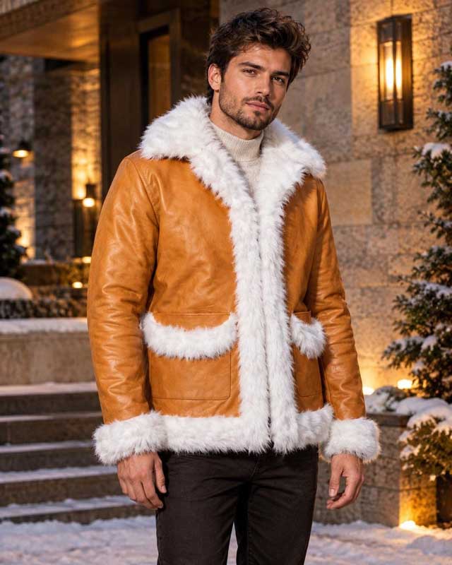 My Hero Academia Hawks Jacket in Tan Lambskin Leather with Faux Fur Collar