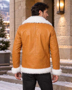 My Hero Academia Hawks Jacket in Tan Lambskin Leather with Faux Fur Collar