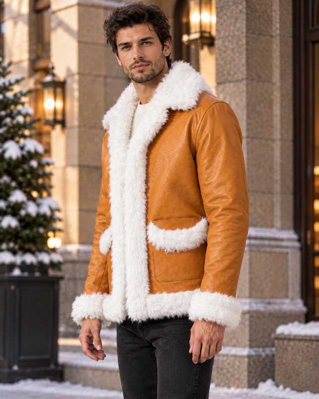 My Hero Academia Hawks Jacket in Tan Lambskin Leather with Faux Fur Collar