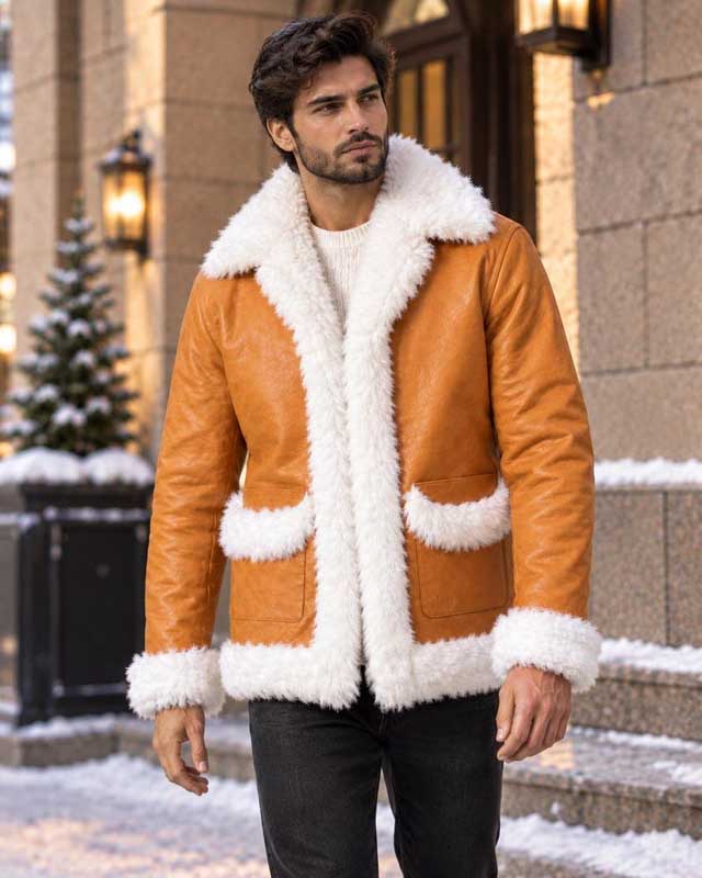 My Hero Academia Hawks Jacket in Tan Lambskin Leather with Faux Fur Collar