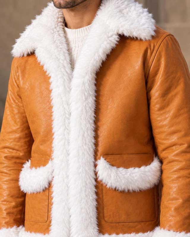 My Hero Academia Hawks Jacket in Tan Lambskin Leather with Faux Fur Collar