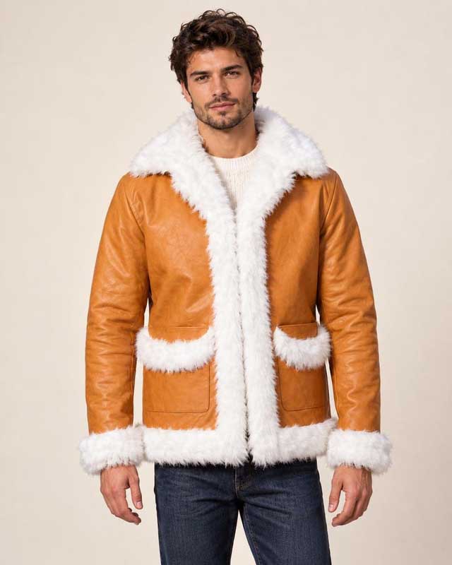 My Hero Academia Hawks Jacket in Tan Lambskin Leather with Faux Fur Collar