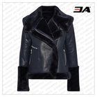 Navy Blue Lambskin Leather And Faux Fur Coat