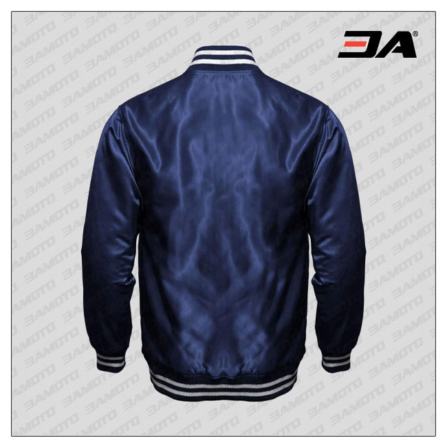 Navy Blue Satin Baseball Jacket
