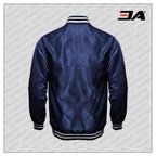 Navy Blue Satin Baseball Jacket