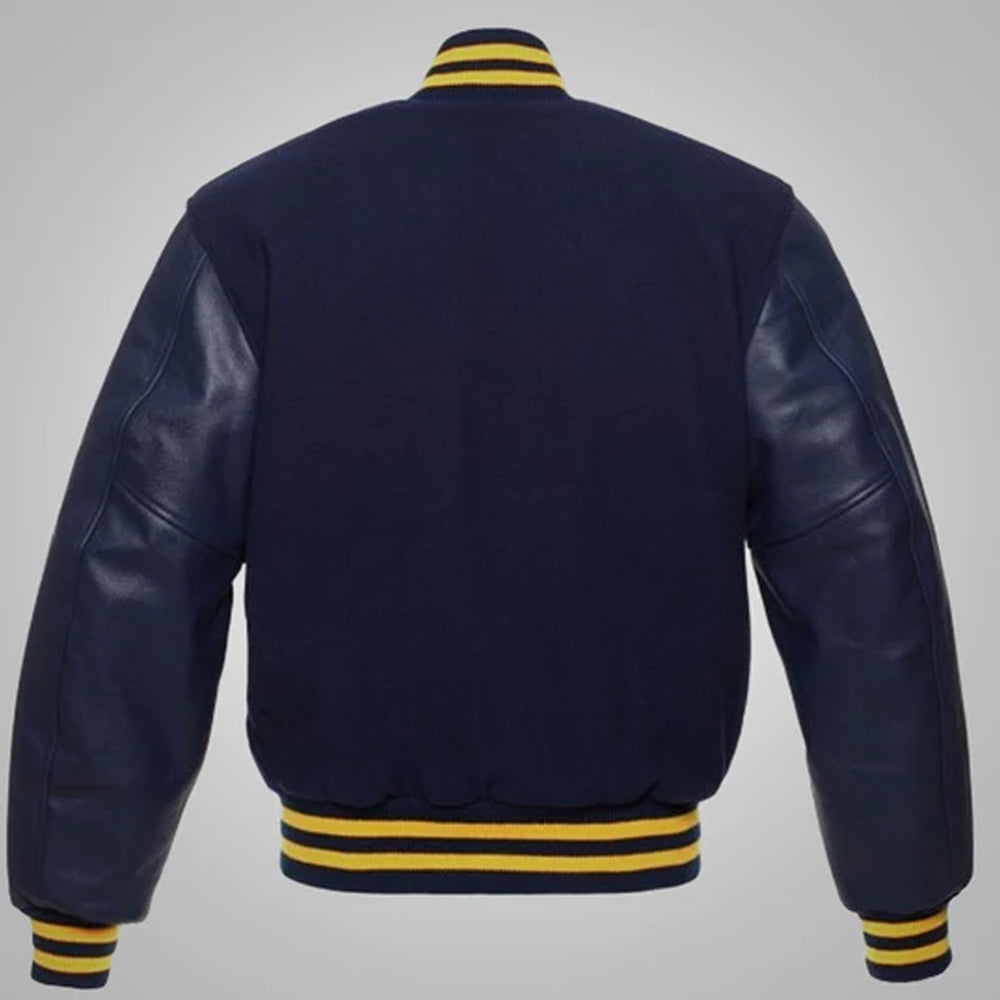 Navy Blue and Yellow Baseball Style Varsity Jacket