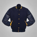 Navy Blue and Yellow Baseball Style Varsity Jacket