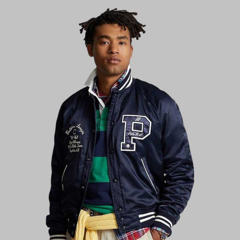 Mens Navy P Letterman Varsity Jacket