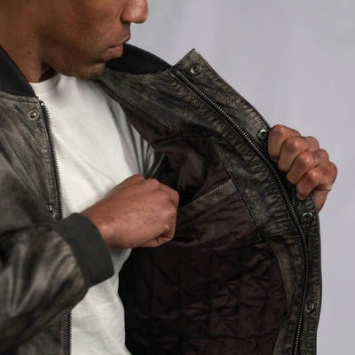 Men's Bomber Vintage Leather Jacket in Black Bold and Timeless