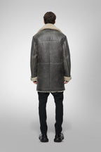 Men's Gray Shearling Leather Coat - Elegant & Warm