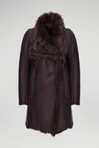 Women's Coffee Brown Shearling Fur Leather Coat