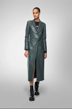 Women's Gray Trench Leather Coat