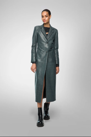 Women's Gray Trench Leather Coat