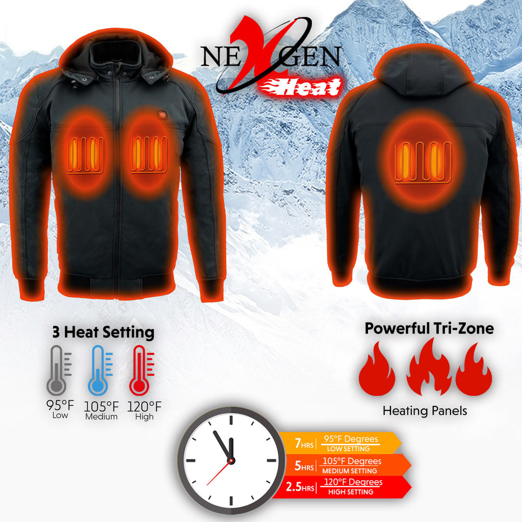 NexGen Heat Men’s Heated – Soft Shell Racing Style  Jacket, 7.4V, 3 Heat Levels, Night Visibility – Cold MPM1761SET